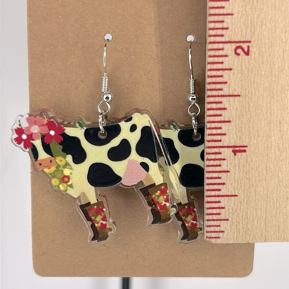 Cute Colorful Cow Dangle 2D Acrylic Earrings  Fashion Jewelry - Picture 2 of 4